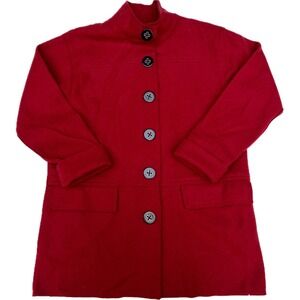 JONES NEW YORK SIGNATURE Deep Red Wool Blend Mandarin Collar Button Coat Medium